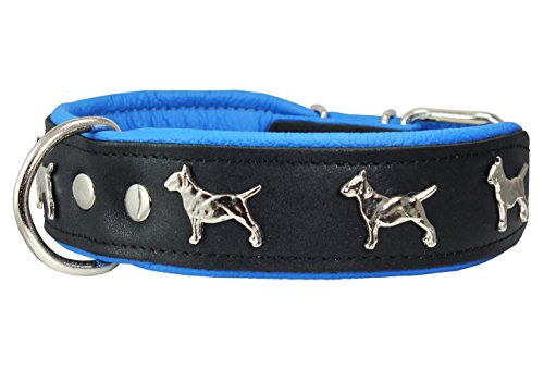 Hundehalsband, Echtleder, weich, gepolstert, Bullterrier, 4,4 cm breit, 42,5 cm - 48,9 cm Halsumfang, Schwarz/Blau Hundehalsband, Echtleder, weich, gepolstert, Bullterrier, 4,4 cm breit, 42,5 cm - 48,9 cm Halsumfang, Schwarz/Blau von Dogs My Love