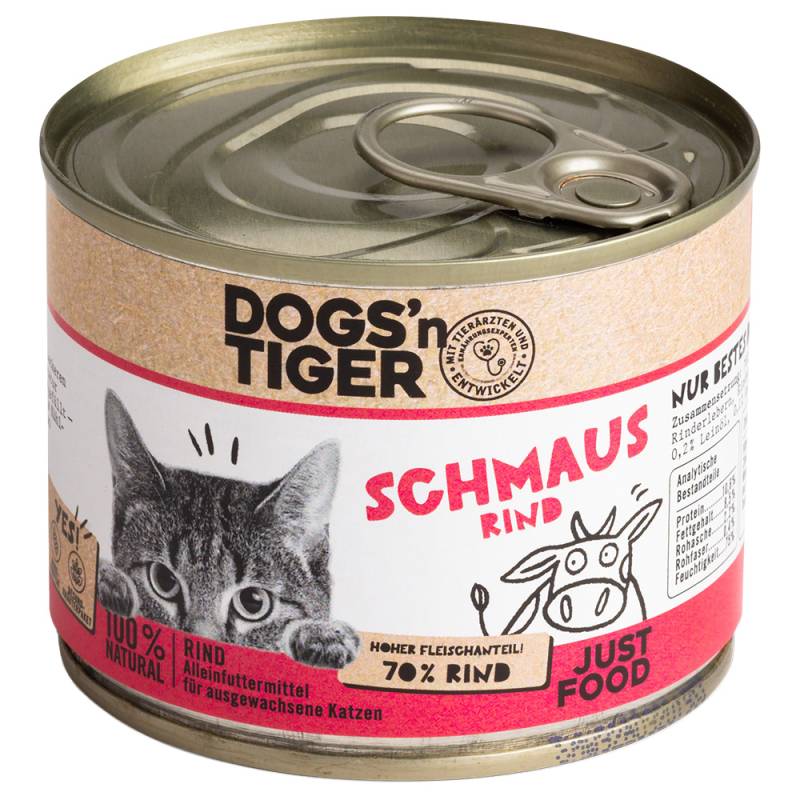 Dogs'n Tiger Adult Cat 6 x 200 g - Schmaus Rind von Dogs'n Tiger