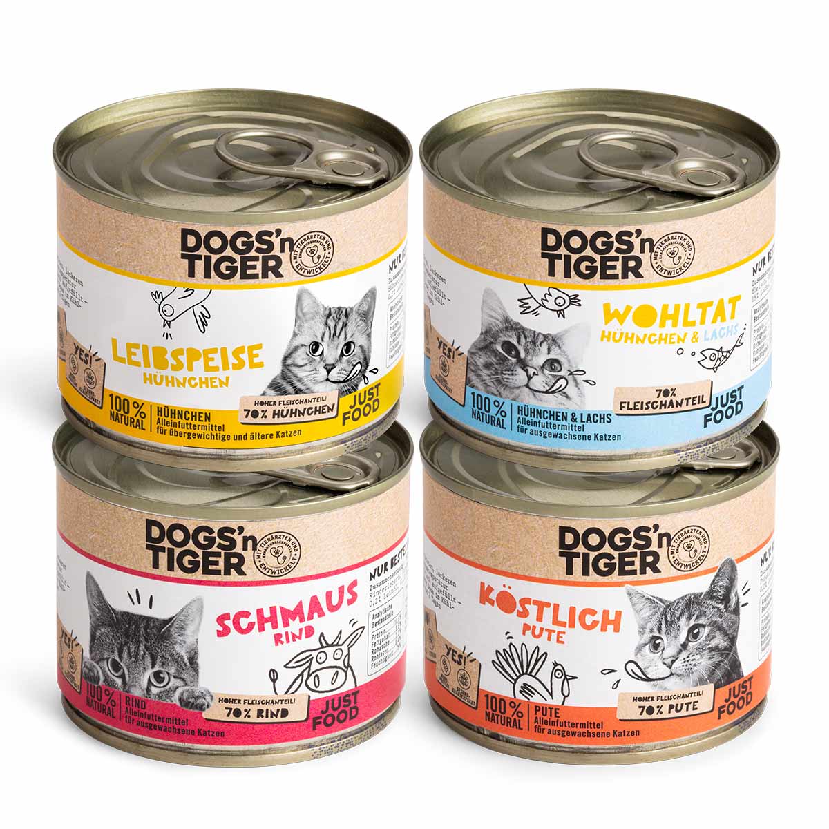 Dogs'n Tiger Mixpaket Rind Huhn Pute Lachs 24x200g von Dogs'n Tiger