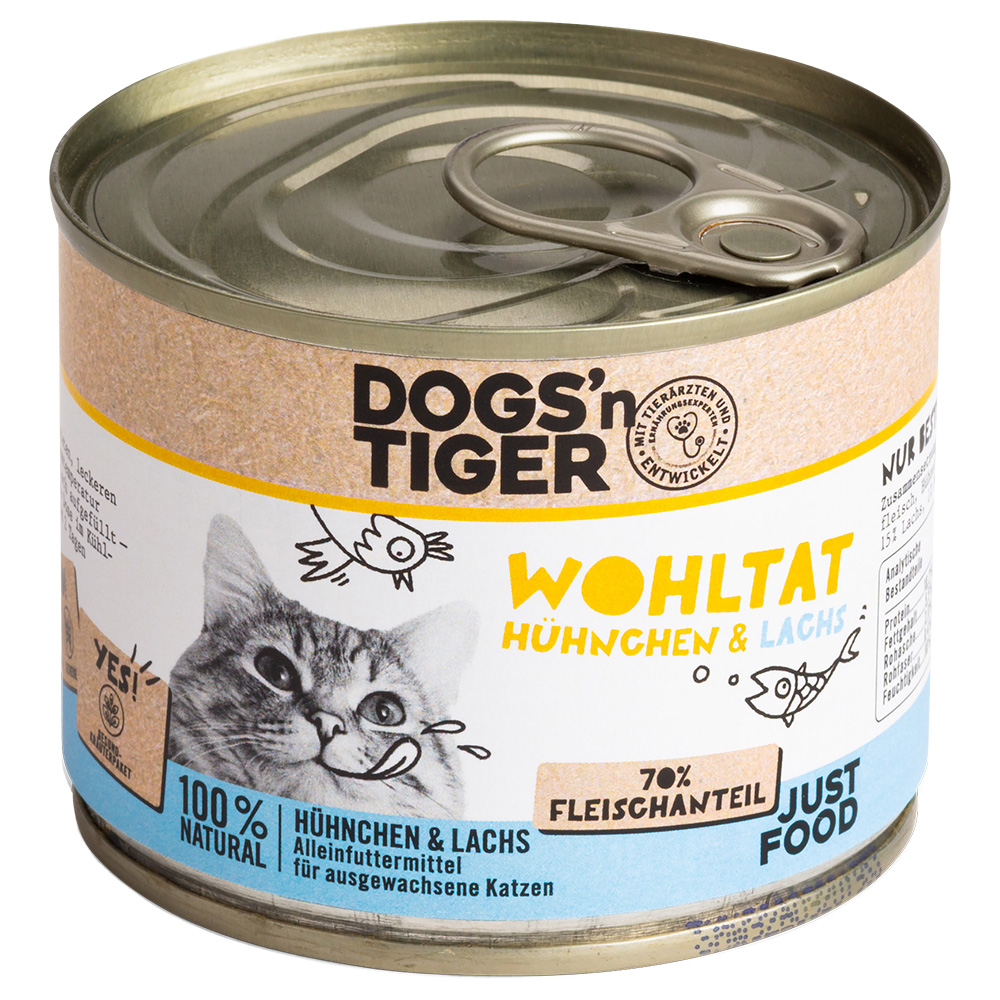 Sparpaket Dogs'n Tiger Adult Cat 12 x 200 g - Wohltat Hühnchen & Lachs von Dogs'n Tiger