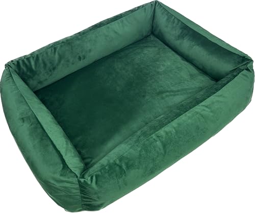 Dogs4Life Hundebett, Hundekissen mit Reißverschluss, erhöhte Ränder, rutschfeste Unterseite, Abnehmbarer waschbarer Bezug (S, ‎Grünes Velours) von Dogs4Life