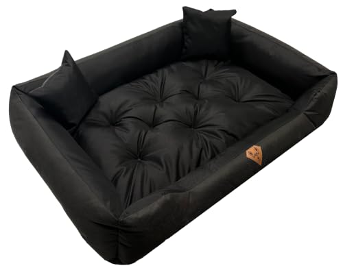 Dogs4Life Hundebett XXL | Hundebett groß Hunde | Hundebett mittelgroße Hunde | Hundebett kleine Hunde | Hundekissen | Outdoor Hundebett | Wasserabweisend | (S (75x65cm), Schwarz) von Dogs4Life