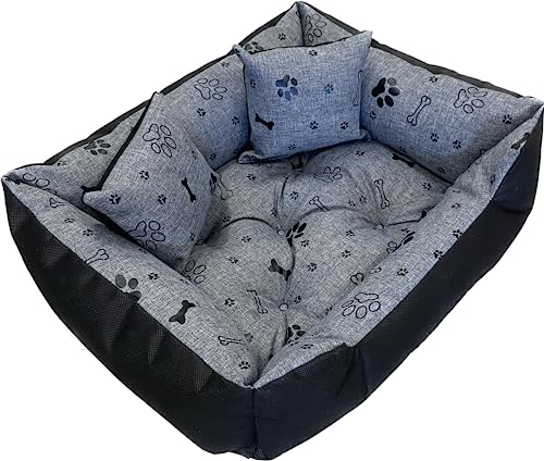 Dogs4Life Hundebett XXL | Hundebett groß Hunde | Hundebett mittelgroße Hunde | Hundebett kleine Hunde | Hundekissen | Outdoor Hundebett | Wasserdicht | (M (100x75cm), Schwarze Pfoten) von Dogs4Life