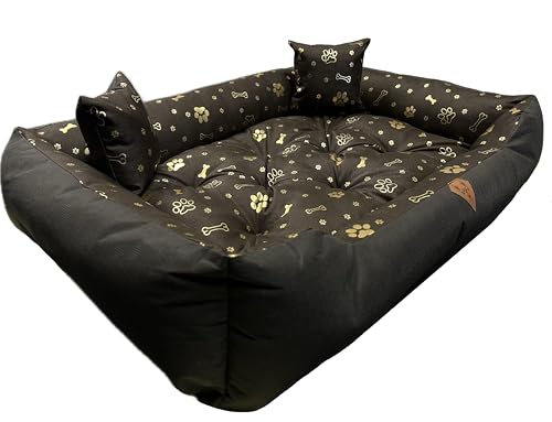 Dogs4Life Hundebett XXL | Hundebett groß Hunde | Hundebett mittelgroße Hunde | Hundebett kleine Hunde | Hundekissen | Outdoor Hundebett | Wasserdicht | (S (75x65cm), Goldene Pfoten) von Dogs4Life