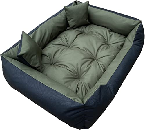 Dogs4Life Hundebett XXL | Wasserdicht, Outdoor-tauglich | Hundebett für mittelgroße und große Hunde | 75x65 cm, 15 cm hoch | Polyester-Bezug, Vinyl-Material | Rechteckig, Einfarbig Grün von Dogs4Life