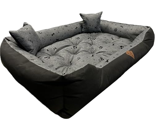 Dogs4Life Hundebett XXL | Hundebett groß Hunde | Hundebett mittelgroße Hunde | Hundebett kleine Hunde | Hundekissen | Outdoor Hundebett | Wasserabweisend | (S (75x65cm), Schwarze Pfoten) von Dogs4Life