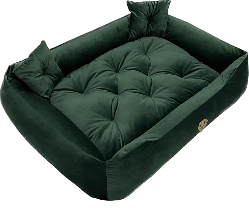 Dogs4Life New Hundebett XXL | Hundebett groß Hunde | Hundebett mittelgroße Hunde | Hundebett kleine Hunde | Hundekissen | Outdoor Hundebett | Wasserabweisend (S, Grünes Velours) von Dogs4Life
