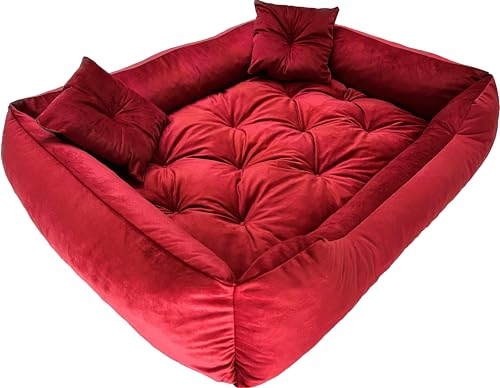 Dogs4Life New Hundebett XXL | Hundebett groß Hunde | Hundebett mittelgroße Hunde | Hundebett kleine Hunde | Hundekissen | Outdoor Hundebett | Wasserdicht (S, ‎Rotes Velours) von Dogs4Life