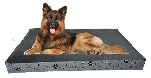 Dogs4Life Orthopädisches Hundebett groß Hunde - 120 x 90 cm - Plüsch-Velours-Oberseite - Extra-Dicke 10 cm Füllung - Rutschfester Boden - Waschbar abnehmbarem Bezug - Grau Schwarzen Pfoten von Dogs4Life
