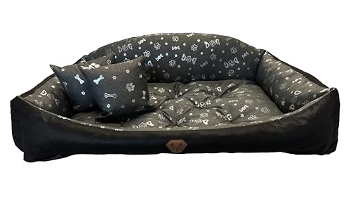 Dogs4Life Waschbar Orthopädisches Hundebett Hundekissen Hundesofa Hundekorb für Kleine Mittelgroße Grosse Hunde (L, Aschgrau mit Silb. Pft.) von Dogs4Life