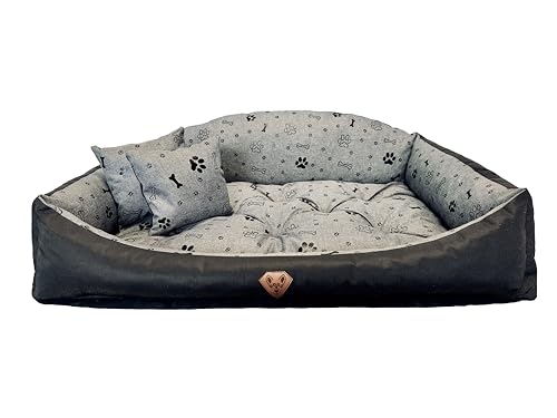 Dogs4Life Waschbar Orthopädisches Hundebett Hundekissen Hundesofa Hundekorb für Kleine Mittelgroße Grosse Hunde (L, Schwarze Pfoten) von Dogs4Life