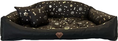 Dogs4Life Waschbar Orthopädisches Hundebett Hundekissen Hundesofa Hundekorb für Kleine Mittelgroße Grosse Hunde (XL, Goldene Pfoten) von Dogs4Life