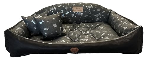 Dogs4Life Waschbar Orthopädisches Hundebett Hundekissen Hundesofa Hundekorb für Kleine Mittelgroße Grosse Hunde S - XXL Personalisiert mit Namen (L, ‎Aschgrau mit Silb. Pfoten) von Dogs4Life