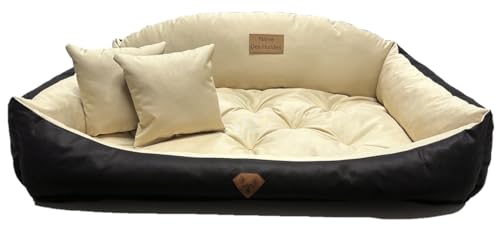 Dogs4Life Waschbar Orthopädisches Hundebett Hundekissen Hundesofa Hundekorb für Kleine Mittelgroße Grosse Hunde S - XXL Personalisiert mit Namen (L, Beige) von Dogs4Life