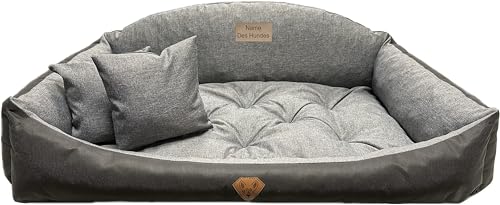 Dogs4Life Waschbar Orthopädisches Hundebett Hundekissen Hundesofa Hundekorb für Kleine Mittelgroße Grosse Hunde S - XXL Personalisiert mit Namen (L, Ekoleinen) von Dogs4Life