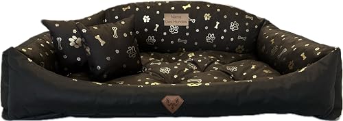 Dogs4Life Waschbar Orthopädisches Hundebett Hundekissen Hundesofa Hundekorb für Kleine Mittelgroße Grosse Hunde S - XXL Personalisiert mit Namen (L, ‎‎‎Goldene Pfoten) von Dogs4Life