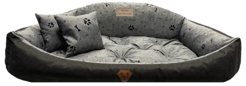 Dogs4Life Waschbar Orthopädisches Hundebett Hundekissen Hundesofa Hundekorb für Kleine Mittelgroße Grosse Hunde S - XXL Personalisiert mit Namen (L, ‎Schwarze Pfoten) von Dogs4Life