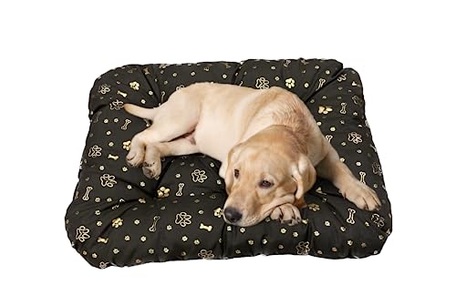 Dogs4Life stilvolles, wasserbeständiges Hundebett aus hochwertigem Codura PVC-Material - antiallergen, strapazierfähig und langlebig - leicht zu reinigen (L 120 x 90 cm, Braun mit Pfoten & Knochen) von Dogs4Life