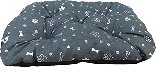 Dogs4Life stilvolles, wasserbeständiges Hundebett aus hochwertigem Codura PVC-Material - antiallergen, strapazierfähig und langlebig - leicht zu reinigen (M 90 x 70 cm, Grau mit Pfoten & Knochen) von Dogs4Life