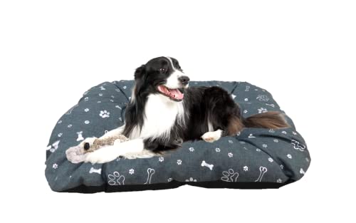 Dogs4Life stilvolles, wasserbeständiges Hundebett aus hochwertigem Codura PVC-Material - antiallergen, strapazierfähig und langlebig - leicht zu reinigen (S 70 x 50 cm, Grau mit Pfoten & Knochen) von Dogs4Life