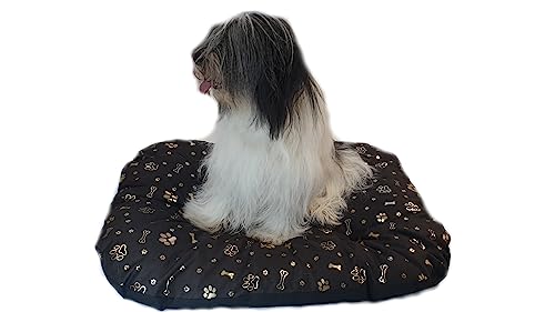 Dogs4Life stilvolles, wasserbeständiges Hundebett aus hochwertigem Codura PVC-Material - antiallergen, strapazierfähig und langlebig - leicht zu reinigen (S 70 x 50 cm Braun mit Pfoten & Knochen) von Dogs4Life