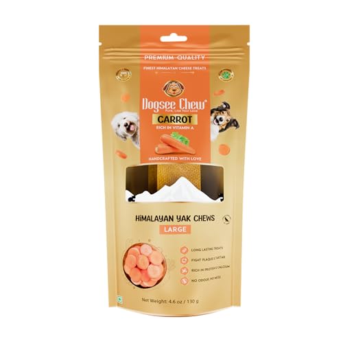 Dogsee Himalaya-Yak-Käse-Zahnpflege-Kausnacks mit Karottengeschmack für Hunde – 130 g (1 großer Kausnack) | Für eine bessere Darmgesundheit | Ohne Getreide, ohne Gluten | Geruchlose Hundeleckereien von Dogsee