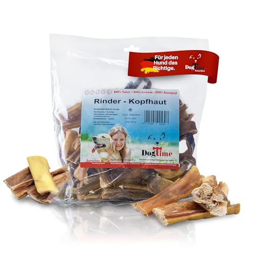 Dog Time Tiernahrung Rinderkopfhaut 500g getrocknet I Gesunder Kausnack I 100% Rind für Hunde I Hundeleckerli ohne Zucker & Zusatzstoffe von Dogtime