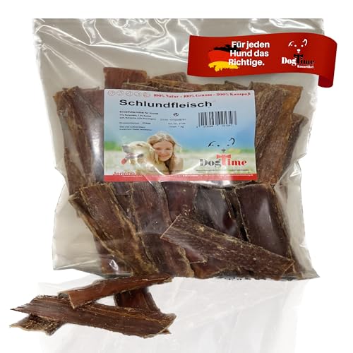 Dog Time Tiernahrung Schlundfleisch 1000g getrocknet I Gesunder Kausnack aus 100% Rind für Hunde I Hundeleckerli ohne Zucker I In Deutschland produziert von Dogtime