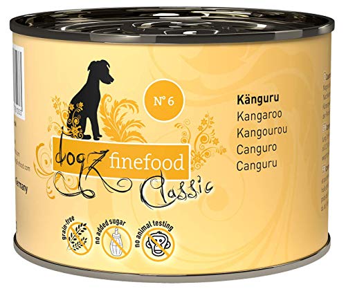 dogz finefood Hundefutter nass - N° 6 Känguru - Feinkost Nassfutter für Hunde & Welpen - getreidefrei & zuckerfrei - hoher Fleischanteil, 6 x 200 g Dose von Dogz finefood