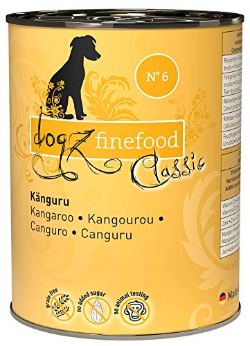 dogz finefood Hundefutter nass - N° 6 Känguru - Feinkost Nassfutter für Hunde & Welpen - getreidefrei & zuckerfrei - hoher Fleischanteil, 6 x 400 g Dose von Dogz finefood