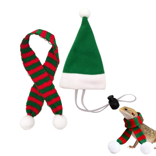 Doiyislem Hühner Outfits,Weihnachtsmann Cosplay Kostüm | Weihnachts Haustier Huhn Mütze Schal Set Mit Verstellbarem Kinnriemen - für Ente Huhn Hamster Katze Welpe von Doiyislem