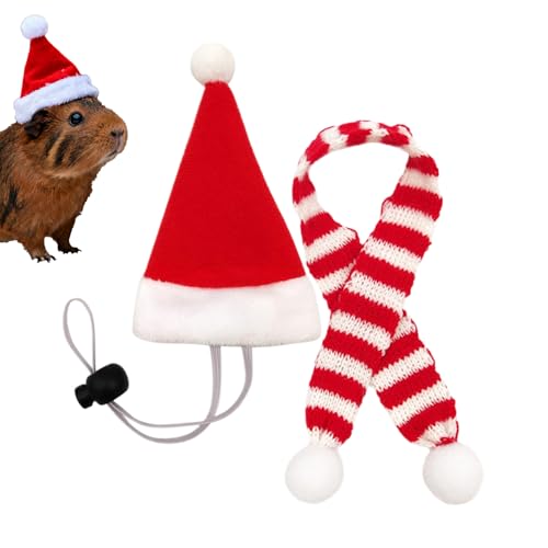 Doiyislem Hühnermützen Für Hühner,Weihnachtsmann Cosplay Kostümzubehör für kleine Haustiere - Weihnachts Haustier Huhn Mütze Schal Set Mit Verstellbarem Kinnriemen - für Ente Huhn Hamster Katze Welpe von Doiyislem