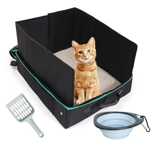 Doiyislem Reisekatzentoilette - Klappbare Katzentoilette Kratzfest,Auslaufsichere Faltbare wasserdichte Toilette Mit Deckel Und Griff,Für Reisen Auto Hotelaufenthalte von Doiyislem