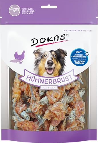 DOKAS Getreidefreier Premium Snack mit Hühnerbrust & Fisch für Hunde – Ideal für zwischendurch, 220 g (6er Pack) von Dokas