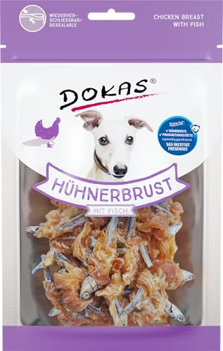 DOKAS Getreidefreier Premium Snack mit Hühnerbrust & Fisch für Hunde – Ideal für zwischendurch, 8 x 70g von Dokas