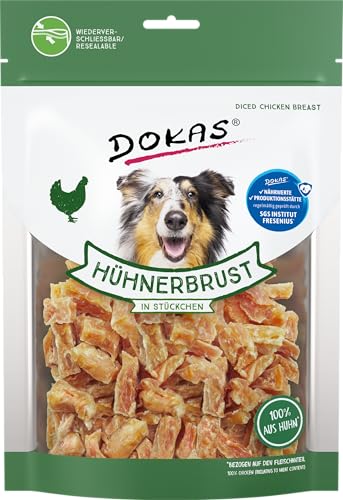 DOKAS Hühnerbrust in Stückchen – Glutenfreier Premium Snack in praktischer Größe für Hunde – Ideal zum Training – 9 x 200 g von Dokas