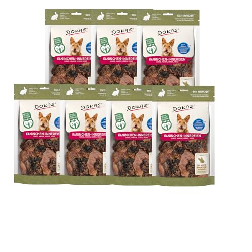 DOKAS Kaninchen-Innereien | 7 x 100 g | Natürlicher Snack für Hunde | Enthält Lunge, Magen, Leber & Herz | Belohnungssnack | Auch EIN artgerechter Barf-Snack von Dokas