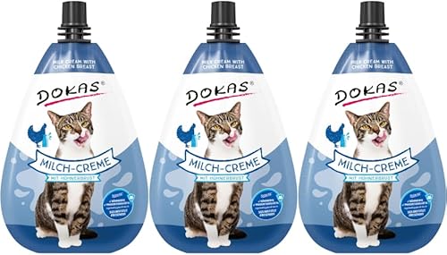 Dokas Cat Snack Milch-Creme mit Hühnerbrust – 3 x 80g | Katzencreme mit 100 % Huhn & laktosefreier Milch | Getreidefrei, fettarm & proteinreich | Leckerer Snack & Topping von Dokas