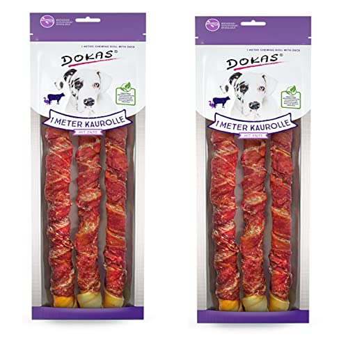 Dokas Dog 1 Meter KAUROLLE mit Ente (RINDERHAUT) - Doppelpack - 2 x 315g von Dokas