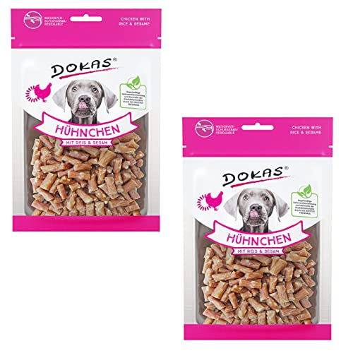 Dokas Hühnchen Mit Reis und Sesam | Doppelpack | 2 x 70 g | Proteinreicher Snack für Hunde | Zur Energie Lieferung Aktiver Hunde von Dokas