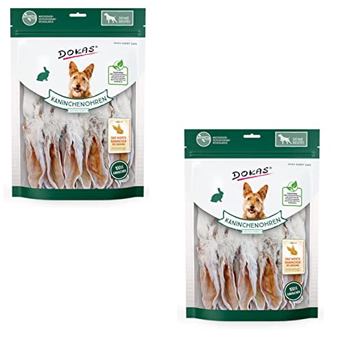 Dokas Dog Kaninchenohren mit Fell für Hunde - getrocknet - Doppelpack - 2 x 180g von Dokas