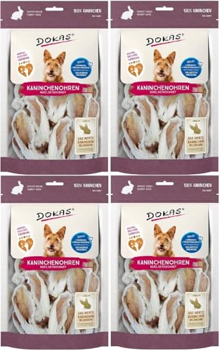 Dokas Dog Kaninchenohren mit Fell getrocknet für Hunde - Bündel - 4 x 100g von Dokas