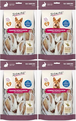 Dokas Dog Kaninchenohren mit Fell getrocknet für Hunde - Bündel - 4 x 100g von Dokas