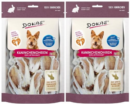 Dokas Dog Kaninchenohren mit Fell getrocknet für Hunde - Doppelpack - 2 x 100g von Dokas
