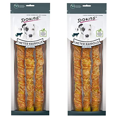 Dokas Dog Snack 1 m Kaurolle für Hunde aus Rinderhaut mit Huhn - Doppelpack - 2 x 315g von Dokas
