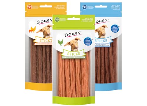 Dokas Dog Snack Sticks 3 x 60g Bundle | Hühnerbrust & Hühnerherz | Entenbrust, Entenherz & Entenleber | Hühnerbrust & Rinderleber | Getreidefrei, mit natürlichem Kollagen | Gelenkunterstützend Dokas Dog Snack Sticks 3 x 60g Bundle | Hühnerbrust & Hühnerherz | Entenbrust, Entenherz & Entenleber | Hühnerbrust & Rinderleber | Getreidefrei, mit natürlichem Kollagen | Gelenkunterstützend von Dokas