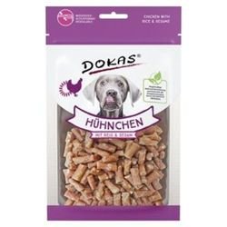 Dokas Dog Hühnchen mit Reis und Sesam | 12er Pack | 12 x 70 g | Snack für Hunde als Belohnung | Proteinreicher Snack für Hunde | Zur Energie Lieferung aktiver Hunde von Dokas