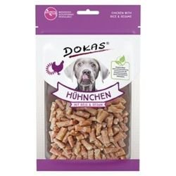 Dokas Hühnchen Mit Reis und Sesam | 12er Pack | 12 x 70 g | Proteinreicher Snack für Hunde | Zur Energie Lieferung Aktiver Hunde von Dokas
