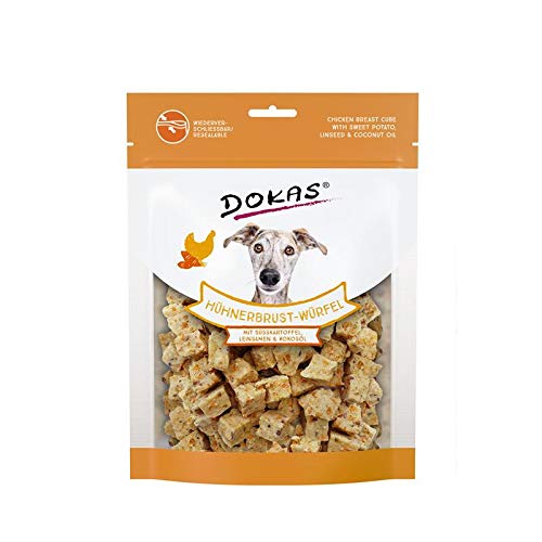 Dokas Hühnerbrust-Würfel mit Süsskartoffel, Leinsamen 150g - Sie erhalten 8 Packung/en; Packungsinhalt 150 g von Dokas