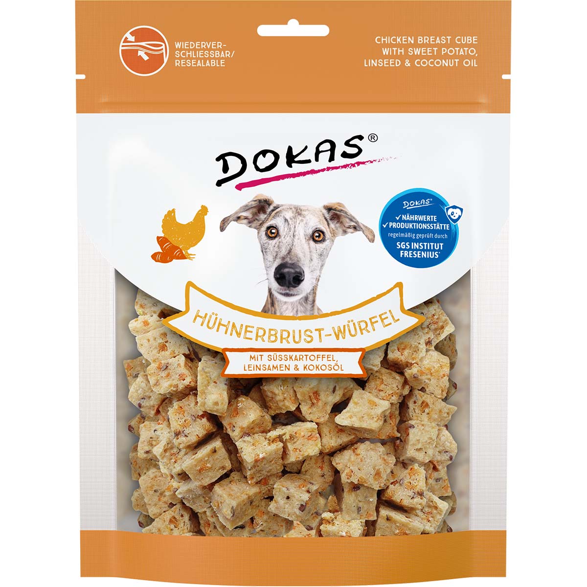 Dokas Hühnerbrust-Würfel mit Süsskartoffel, Leinsamen & Kokosöl 8x150g von Dokas